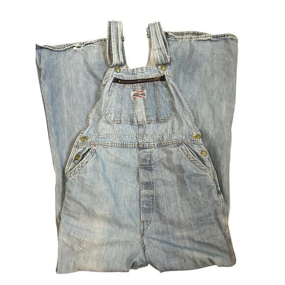 VTG Y2K Liberty Dungaree Bib Overalls Light Wash Distressed Farm Chore Size 33 L - Picture 3 of 14